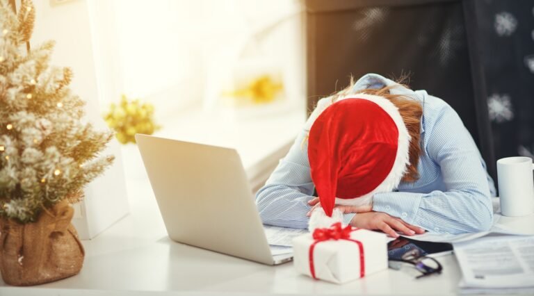 Busy woman experienceing holiday stress